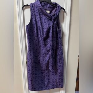 Chic Purple Swirl Midi Dress size 8 100%silk (mix13)